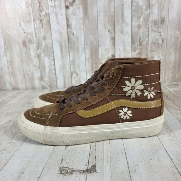 Vans Sk8-Hi VR3 Brown Suede Daisy Floral High Top Sneakers Womens 8.5 Mens 7 - Picture 2 of 8
